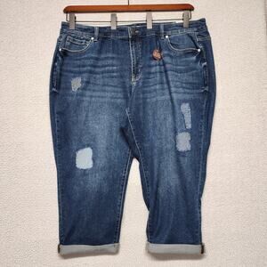 Lane Bryant Girlfriend Crop Jeans Size 22 Dark Wash Stretch Distressed Denim
